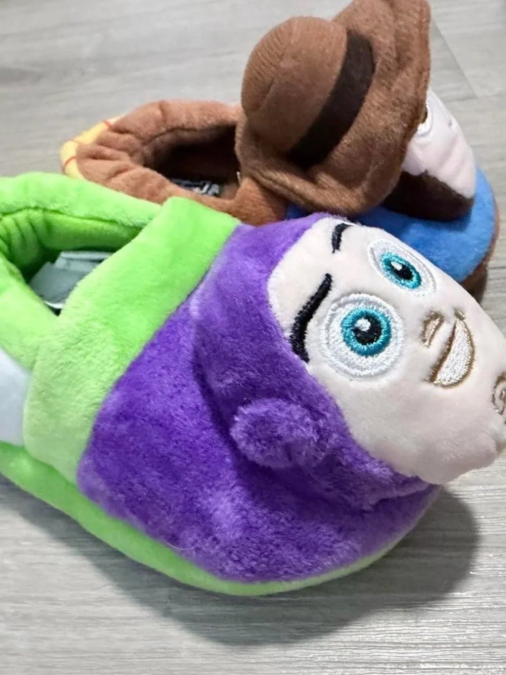 Kids Plush Character Slippers in Green, Purple & Blue